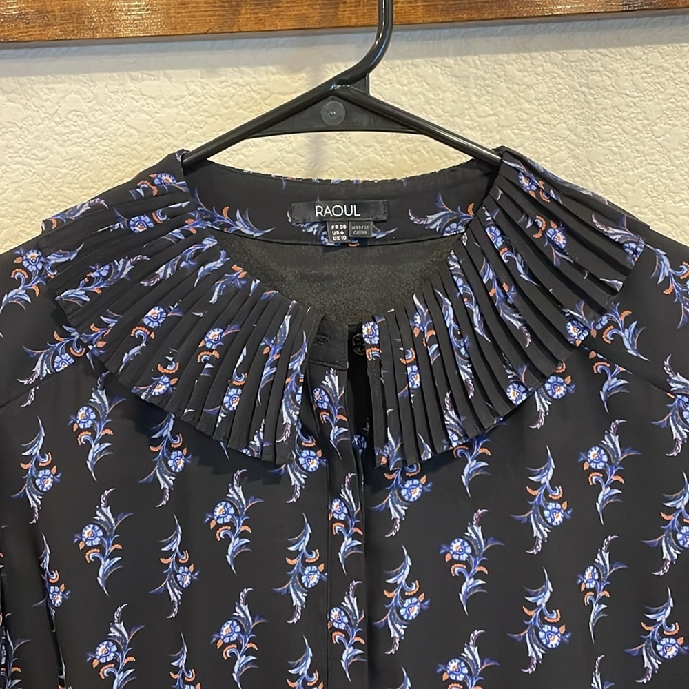 Raoul Paisley Shaza Dress 6 Dark Floral Mini Dress Pleated Collar Wedding Guest - Picture 6 of 16